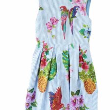 Sukienka vintage papugi ananasy kratka bawełna