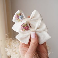 HAFTOWANA Spinka / opaska do włosów dla dziewczynki kokarda RÓŻOWA | HSK32