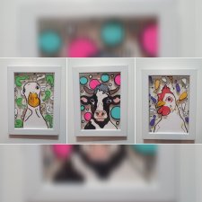 Tryptyk Zestaw 3 obrazów Krowa Gęś Kura 16x21