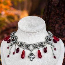Choker wróżkowy gotycki z grzybkiem i szkłem, handmade, fairycore goth