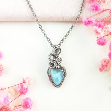 Naszyjnik Larimar stal chirurgiczna wisiorek handmade wirewrapping