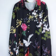 Luźna koszula w kwiaty żurawie / 3XL