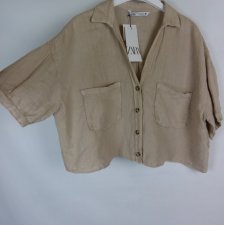 Zara lniana koszulowa bluzka crop len z metką / XL