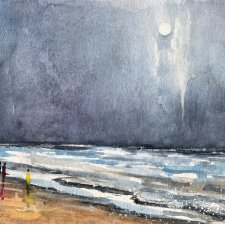 Plaża w Pomoriu. Original Akwarela A4