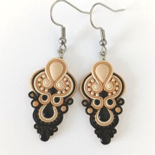 Wiszące Czarno Beżowe Kolczyki Boho