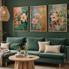ZESTAW PLAKATÓW 40x50 cm Kwiaty na abstrakcji  (set217)