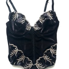 Czarny Złoty Top Gorset 38 M Vintage