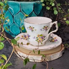 Angielska porcelana Royal Victorian filiżanka i spodek wzór bratki i fiołki