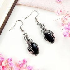 Kolczyki Onyks stal chirurgiczna handmade wirewrapping