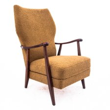 Żółty fotel vintage z tkaniny bouclé, Dania, lata 60. Po renowacji.