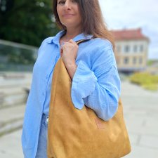 Torba Hobo z nubuku Miodowa