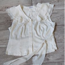 Kremowa bluzka z dużym kołnierzem wiązana L XL