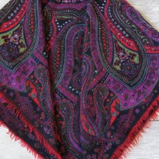 Vintage chusta wełniana wzory retro styl