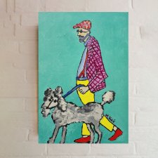 obraz do salonu  portret dziadek i pies