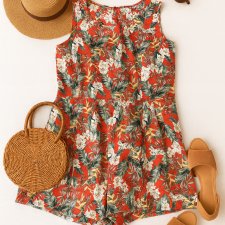 Kombinezon w tropikalne kwiaty Plus size floral print lato