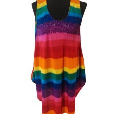 Kolorowa tunika hippie oversize M/L – tęczowe paski, luźny krój, festiwal boho