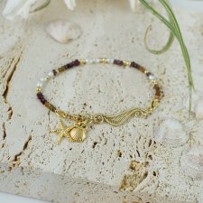 Złota fala - bransoletka w stylu boho z turmalinami