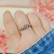 Pierścionek Ametyst regulowany stal chirurgiczna handmade