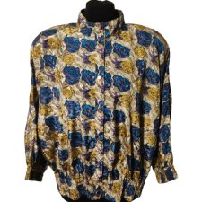 Bluzka vintage w niebieskie i żółte róże XL/2XL