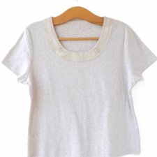 plus size T-shirt vintage bluzka z krótkim rękawem beżowa ciekawe detale