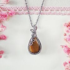 Naszyjnik Tygrysie Oko stal chirurgiczna wisiorek handmade wirewrapping