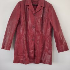 Czerwony płaszcz vintage Raberg skóra naturalna retro lata 90