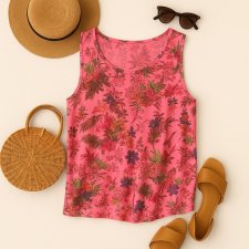 Bluzka top bokserka z letnim printem w dżunglę Różowa lato boho