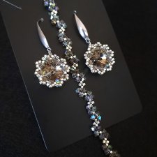 Kolczyki i Bransoletka "Black Diamond" - Komplet Biżuterii z Kryształków Preciosa