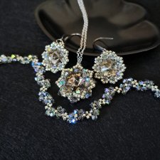 Bransoletka, Kolczyki i Naszyjnik "Black Diamond" - Komplet Biżuterii z Kryształków Preciosa