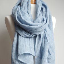LNIANY szal NIEBIESKI, naturalny SZAL lniany damski handmade PRACOWNIA ZOLLA
