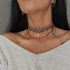 choker mikromakrama- czarny jaspis i piryt