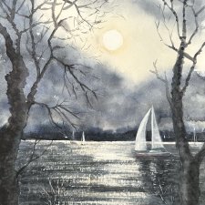 Kot i jachty. Akwarela 42*30 cm