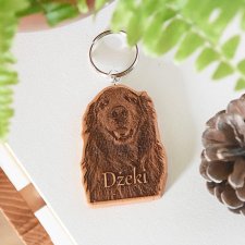 Brelok breloczek drewniany z grawerowanym zdjęciem pupila i imieniem w pudełeczku