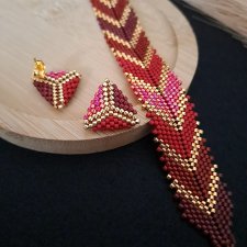 Różowy Komplet Biżuterii z Koralików - Bransoletka i Kolczyki Sztyfty