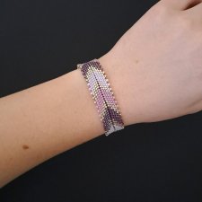 Elegancka Fioletowo Srebrna Bransoletka "Violet Silver Chevron"