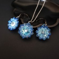 Komplet Biżuterii - Kolczyki i Naszyjnik z Koralików Miyuki, Kryształków i Kamieni Precios