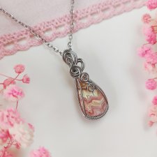 Naszyjnik Rodochrozyt stal chirurgiczna wisiorek handmade wirewrapping