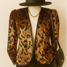 Marynarka artystyczna retro Vintage zdobiony połyskującym wzorem unikatowa elegancka