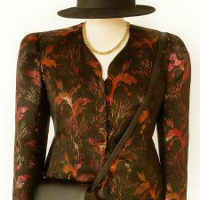 Marynarka artystyczna retro Vintage zdobiony połyskującym wzorem unikatowa elegancka