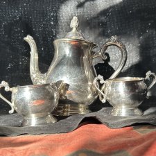 Elegancki Silwerplated zestaw stołowy - dzbanek, mlecznik cukiernica