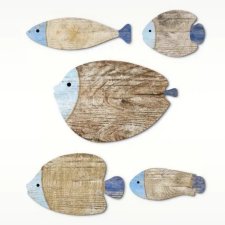 Dekoracja ścienna drewniane ryby – zestaw 5 szt. w stylu nadmorskim shabby chic dom lato