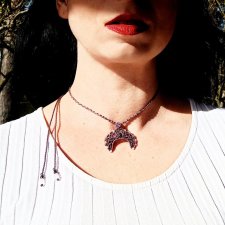 LUNULA słowiański księżyc Turmalin Ametyst kamienie naturalne mikro makrama delfina dolls