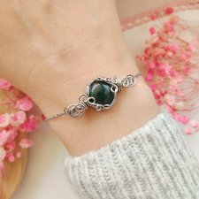 Bransoletka Agat Zielony stal chirurgiczna handmade wirewrapping