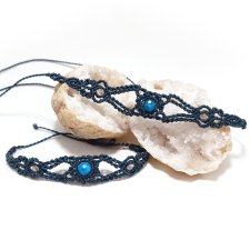 Pulsar apatyt i agat w makramie komplet pleciony choker i bransoletka