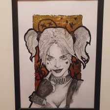Harley Quinn  plakat grafika obraz handmade A3