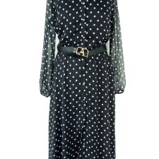 długa czarna sukienka w białe groszki polka dot Mohito