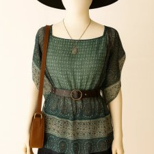 Zielona bluzka boho we wzory mgiełka Hippie Festival Fairy