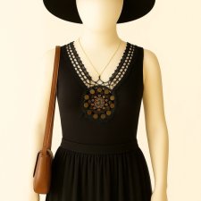 Vintage czarna bluzka top z koronką i cekinami artystyczna boho