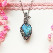 Naszyjnik Labradoryt Niebieski stal chirurgiczna wisiorek handmade wirewrapping
