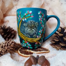 Manul stepowy ręcznie malowany kubek 300 ml.